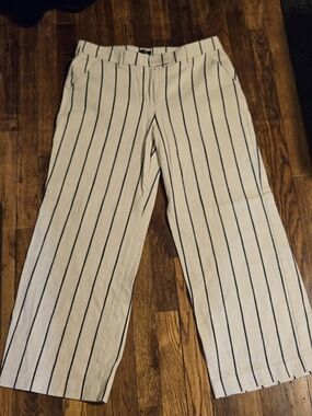 Express Cream Pants with Navy Pinstripes